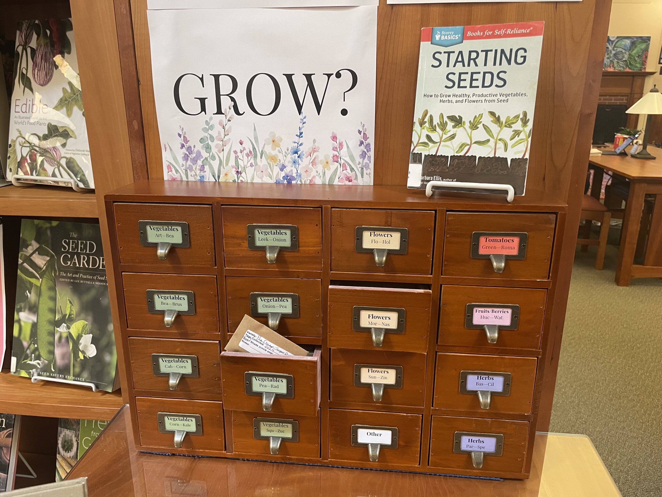 Seed cabinet display at York Public Library