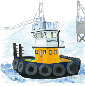 watercolor image entitled "Georgie" by Marilyn Eimon,