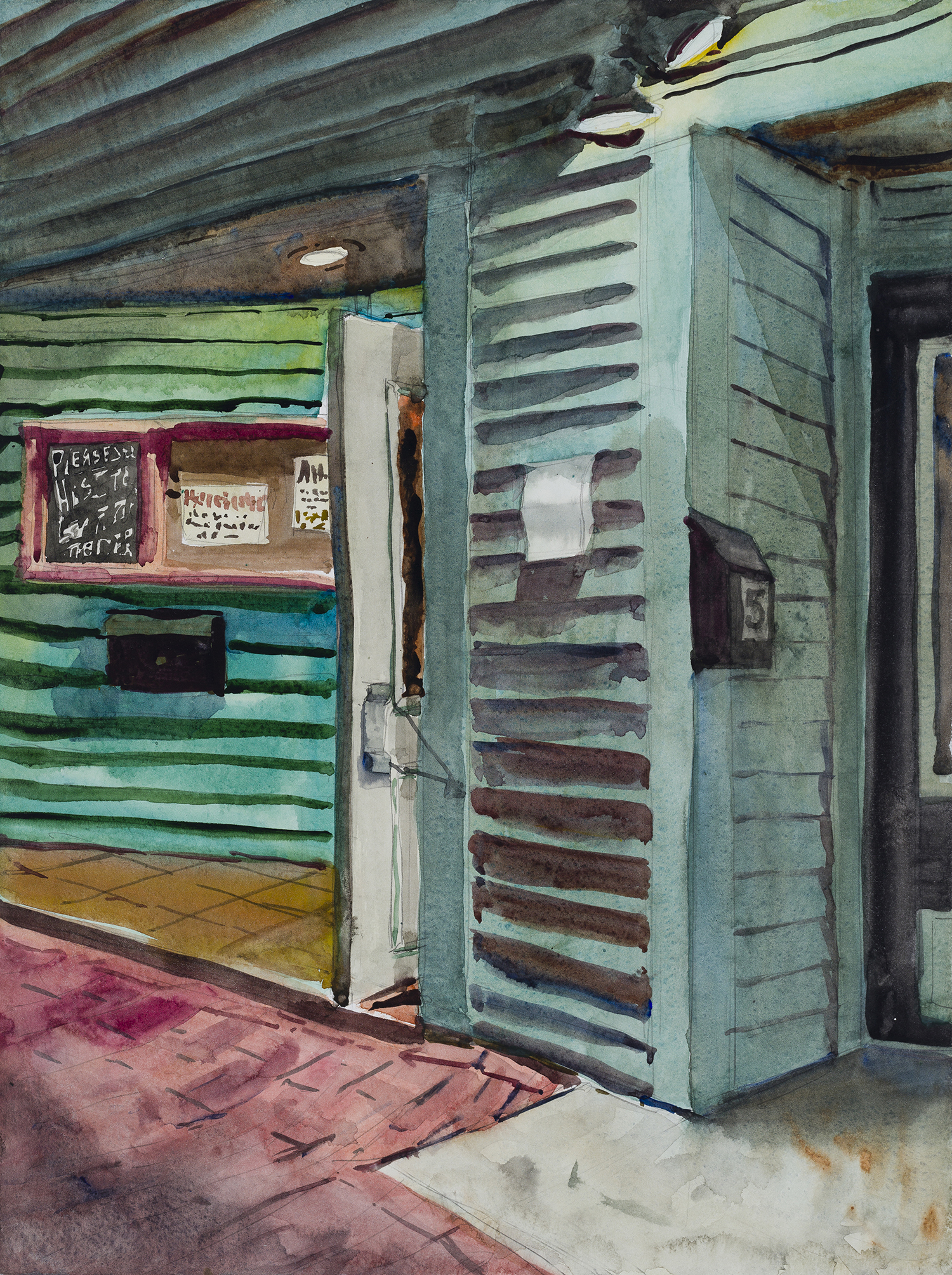 Watercolor image of clapboards of a house
